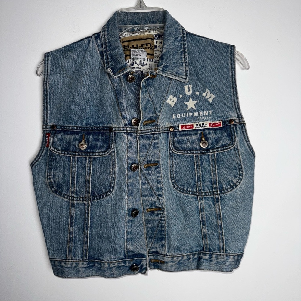 Rare Vintage y2k BUM Equipment denim jean vest jacket size medium - Picture 2 of 10